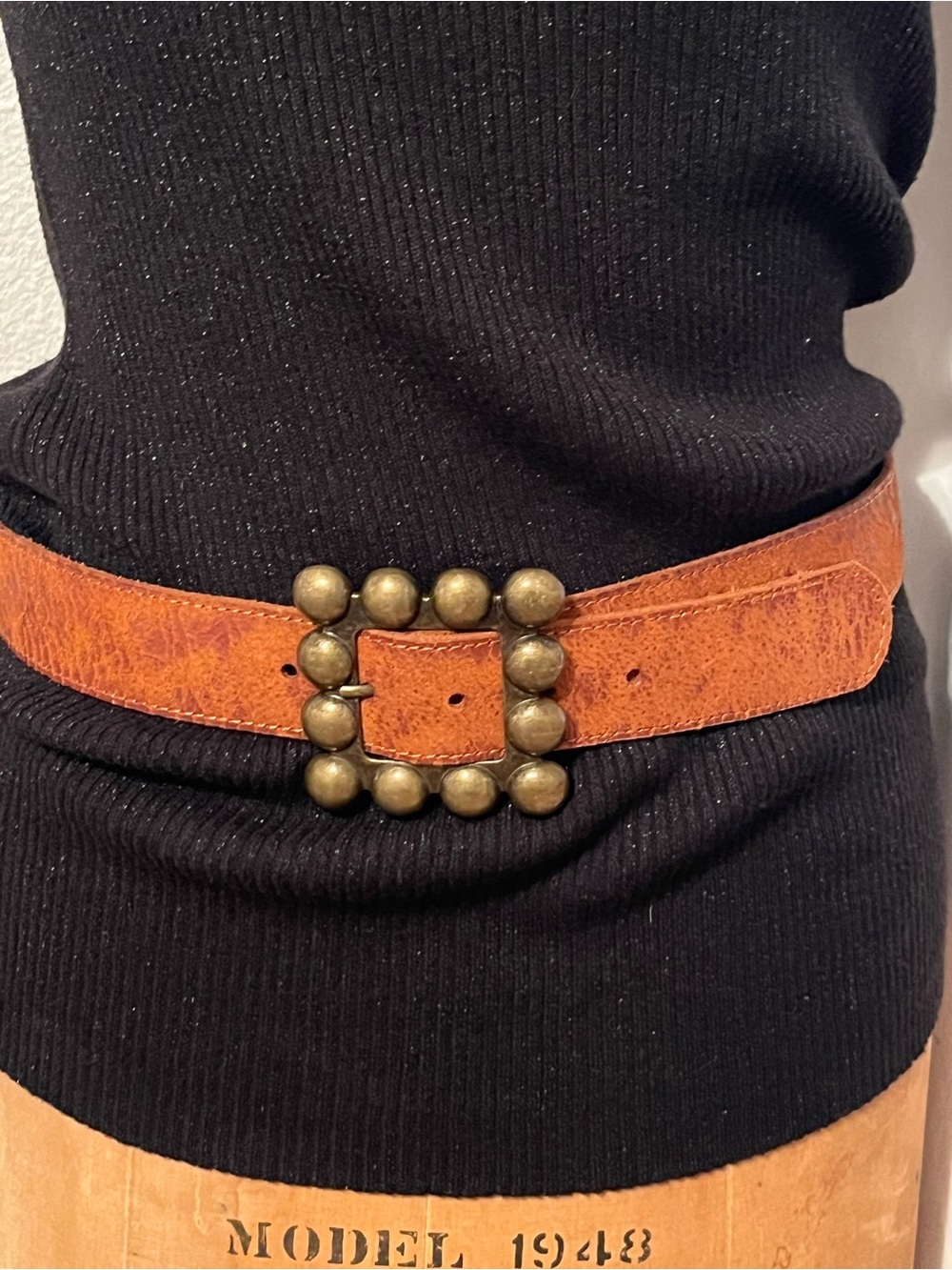 Steve Madden Leather Belt Brutalist Style Buckle Vintage L-XL